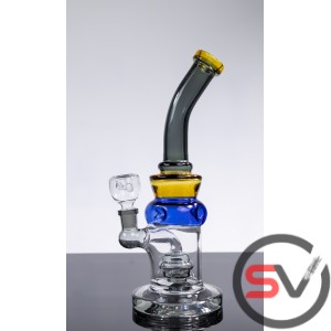CURVED NECK TINTED HANDLE GLASS WATER PIPE 10inch